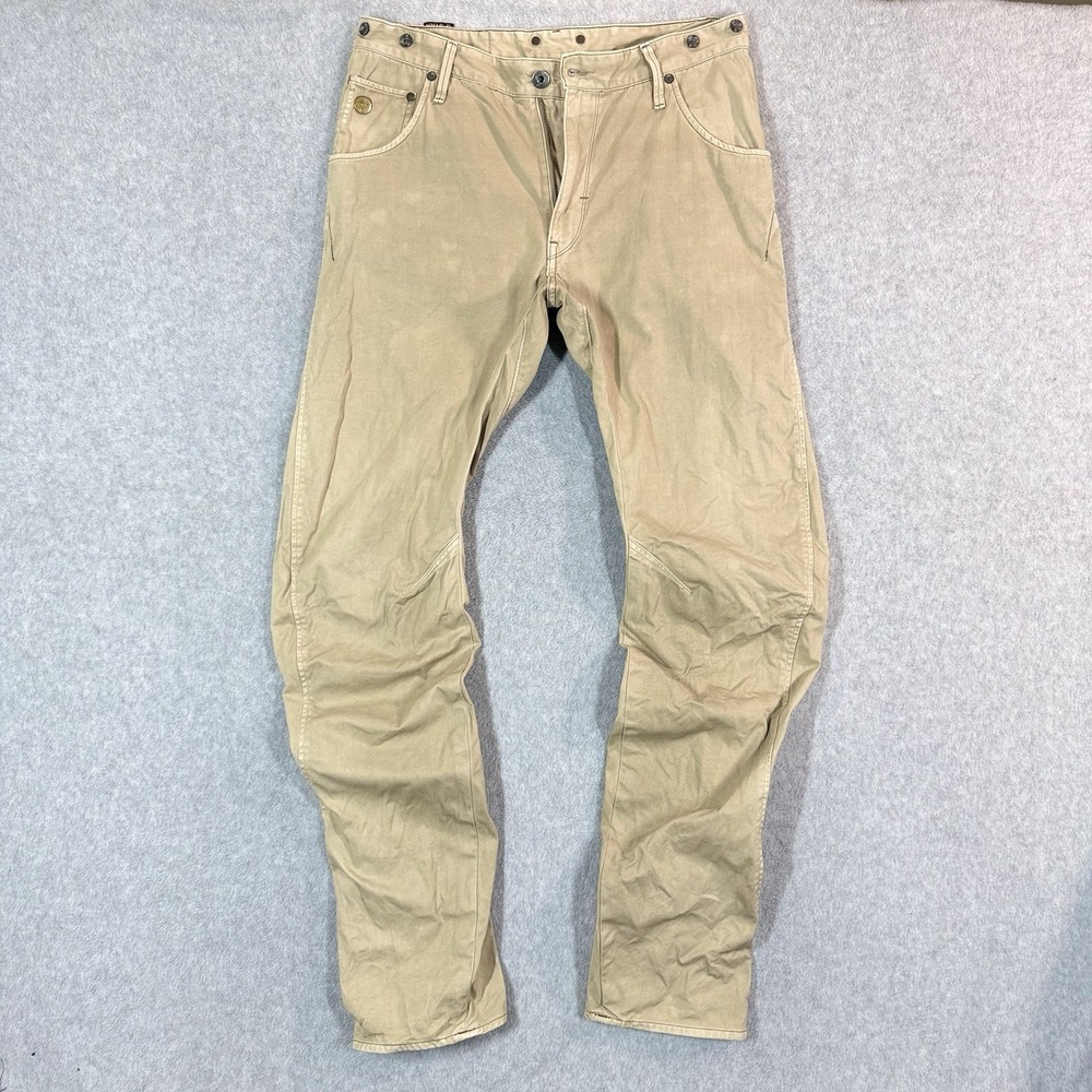 G-Star Raw Jeans Mens 33x34 Khaki Tan Arc 3D Loose Tapered Braces Chinos Hip Hop